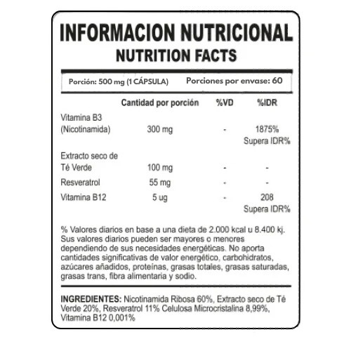 NAD + RESVERATROL | 60 Cápsulas.