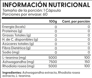 ASHWAGANDHA+ L-Teanina + Rhodiola Rosea - 60 Cápsulas