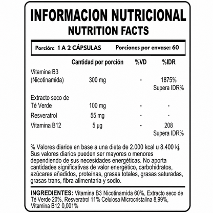 NAD + RESVERATROL | 60 Cápsulas.