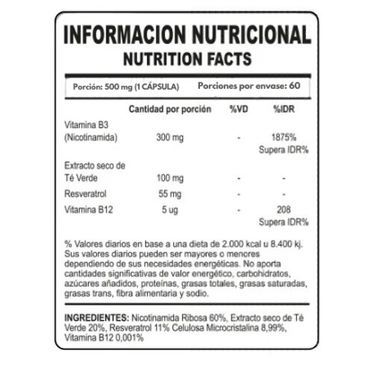 NAD + RESVERATROL | 60 Cápsulas.